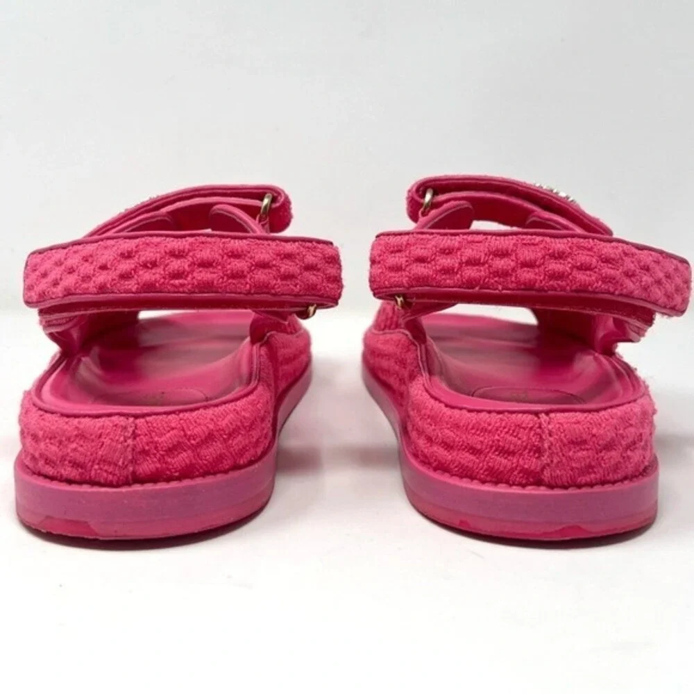 Chanel Pink Tweed CC Dad Flat Double‎ Strap Sandals 39 Karl Lagerfeld
